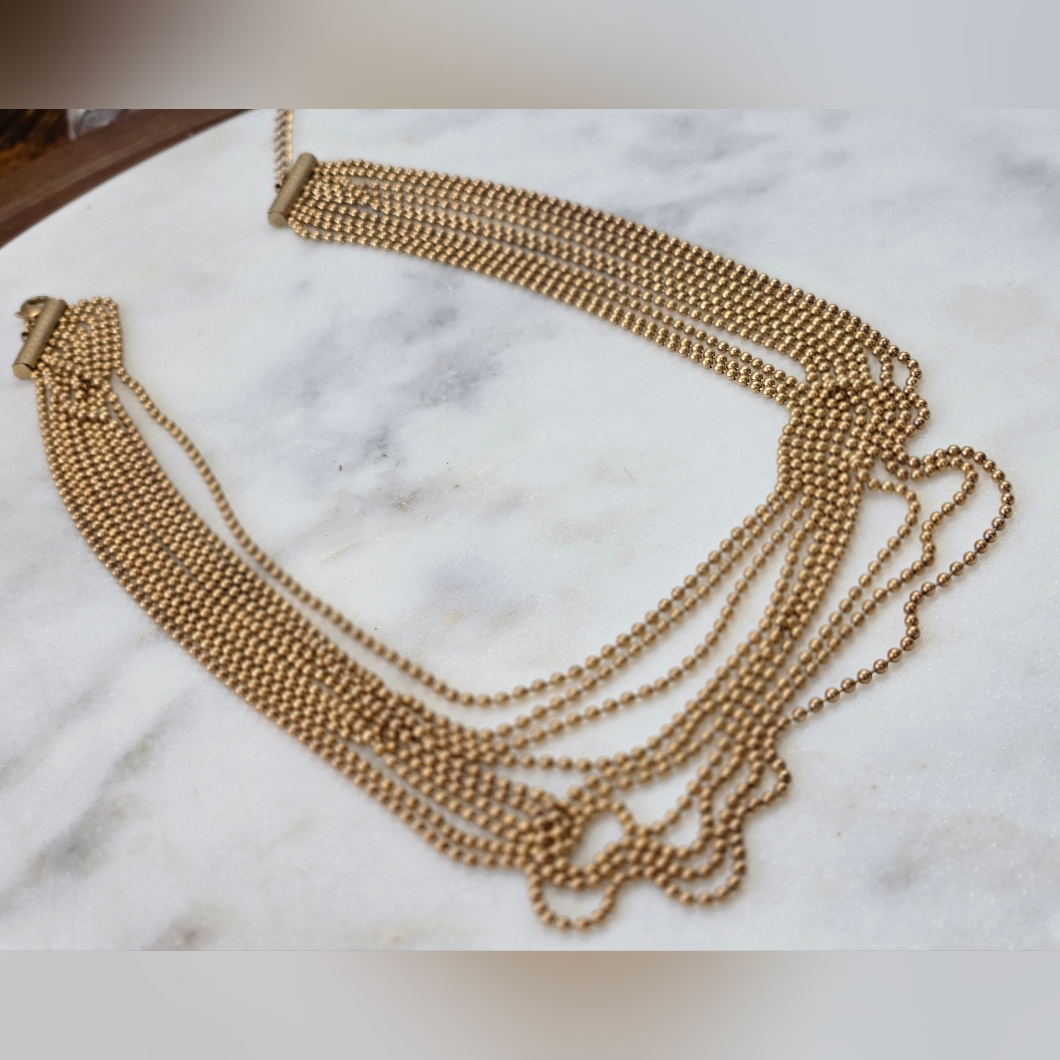 Vintage Multistrand Gold Tone Ball Chain Necklace